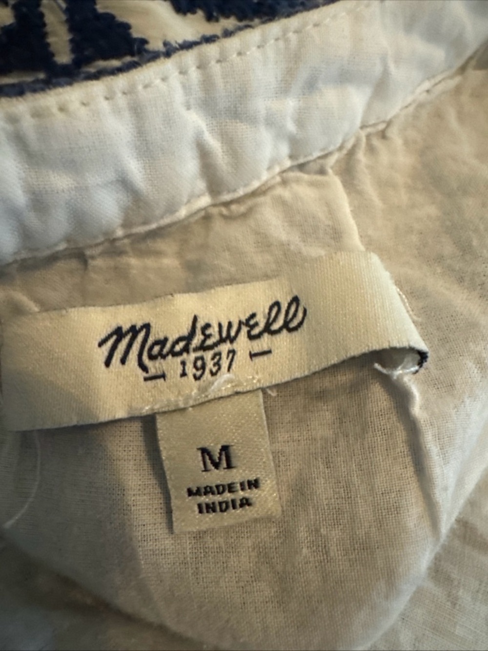 Madewell Blue & White Embroidered  Dress w Pockets Cotton Lined Medium C5813 - Picture 7 of 8